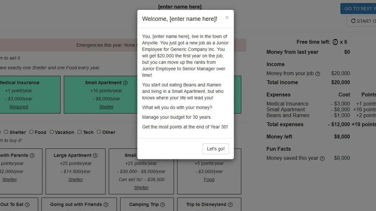 Personal Finance Simulator (itch)