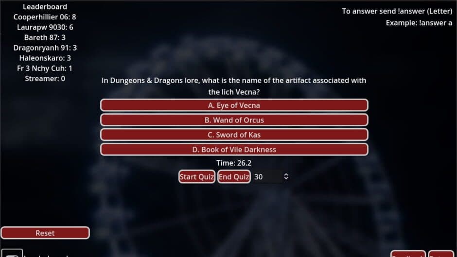 Streamers Interactive Quiz Game
