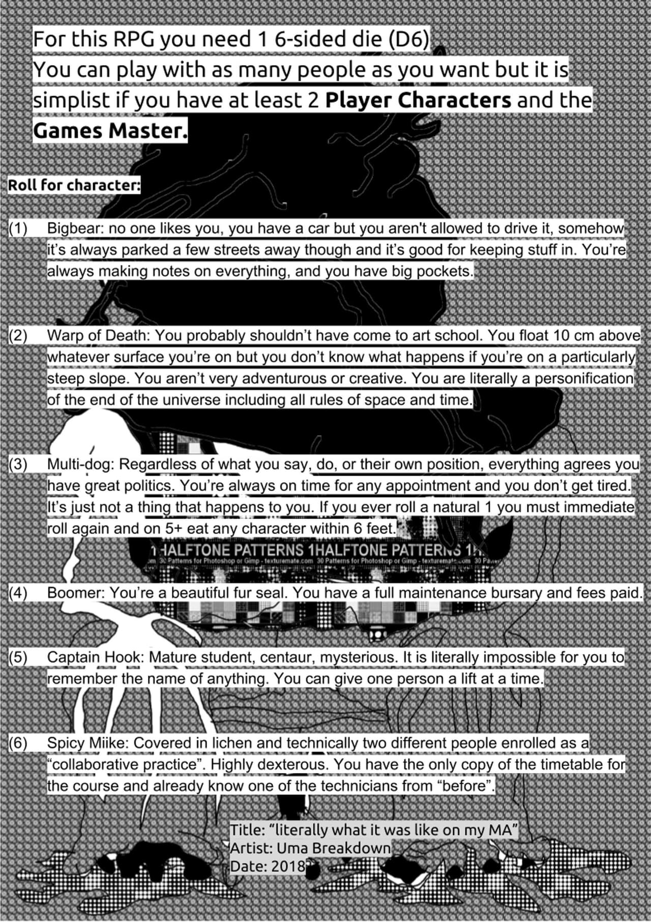 What my MA was literally like (an RPG)