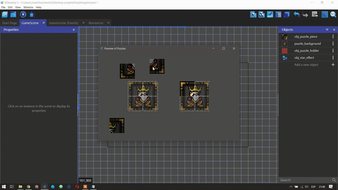 GDevelop 5 - Tutorial draggable puzzles