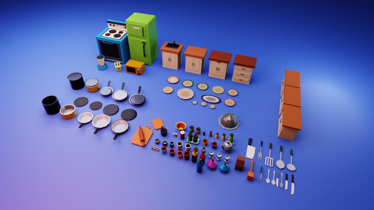 low poly kitchen 3D assets screenshot 3