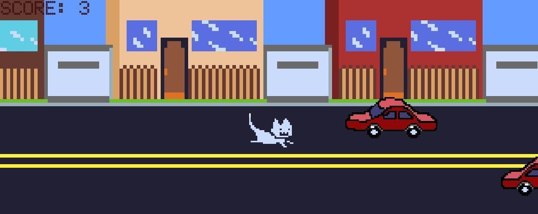A cat dodges traffic