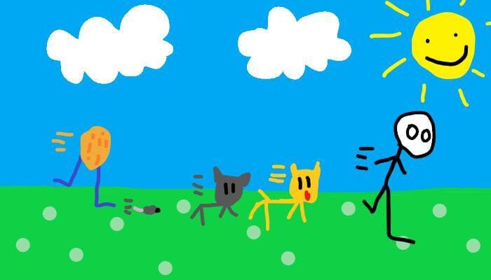 Wallnut chasing mouse chasing cat chasing dog chasing man
