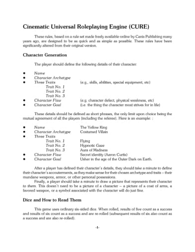 Cinematic Universal Roleplaying Engine (CURE)