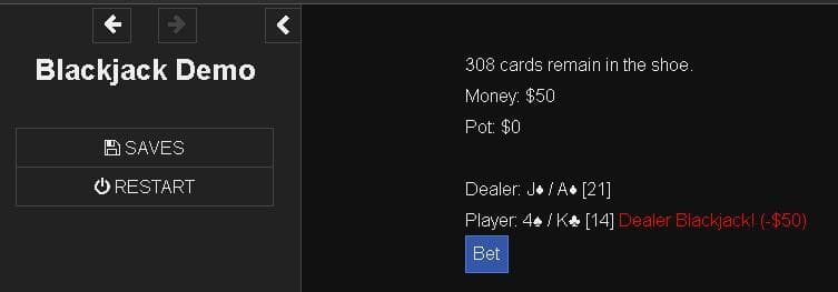Blackjack Demo - Twine Sugarcube screenshot 2