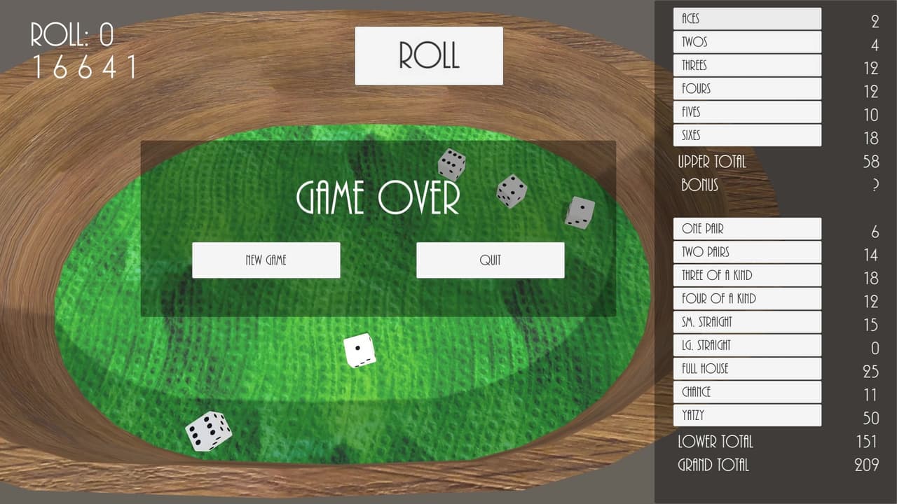 Yatzy Dice Game (itch)