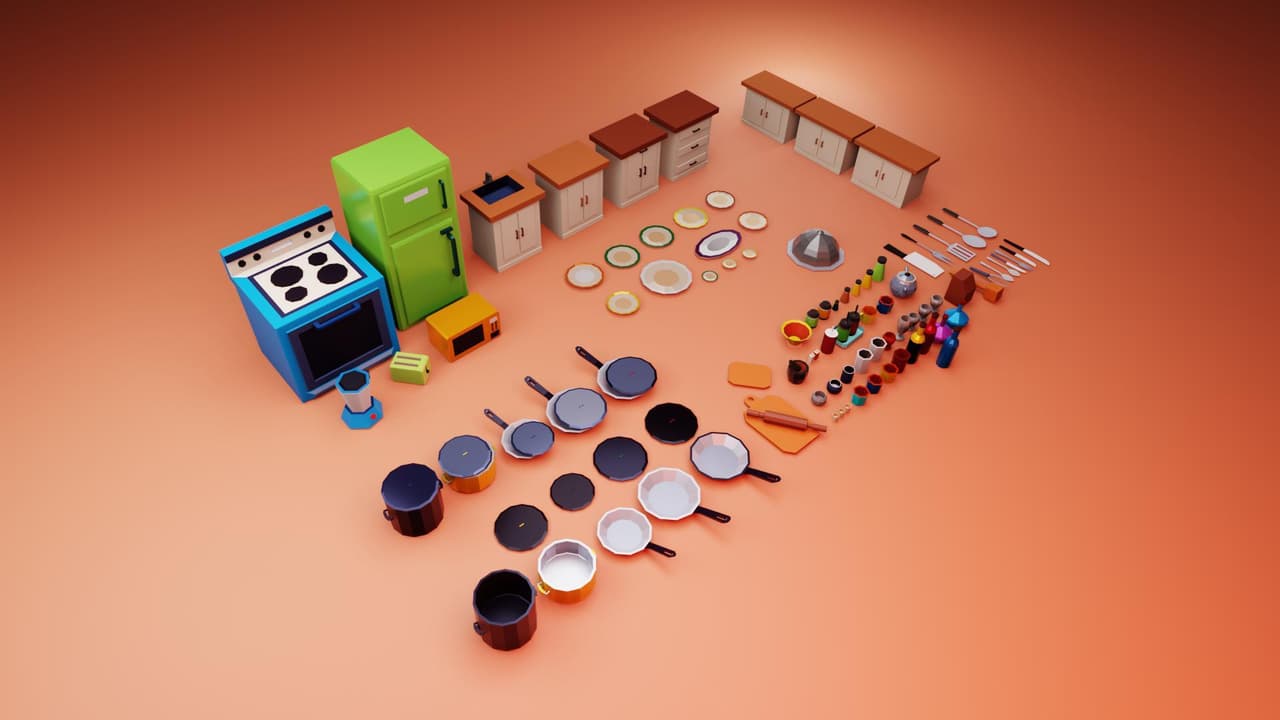low poly kitchen 3D assets screenshot 2