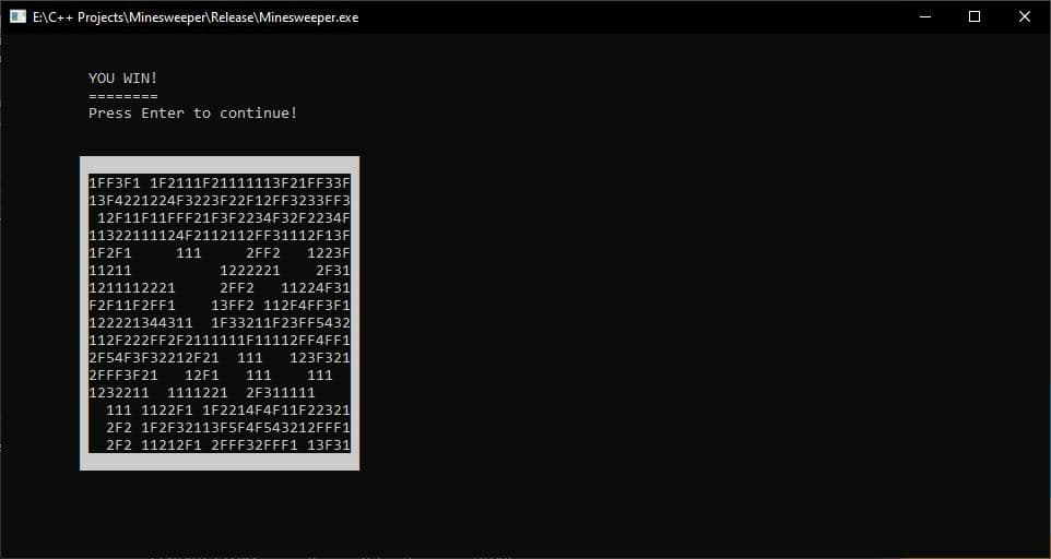 Minesweeper in Windows Command Prompt screenshot 4