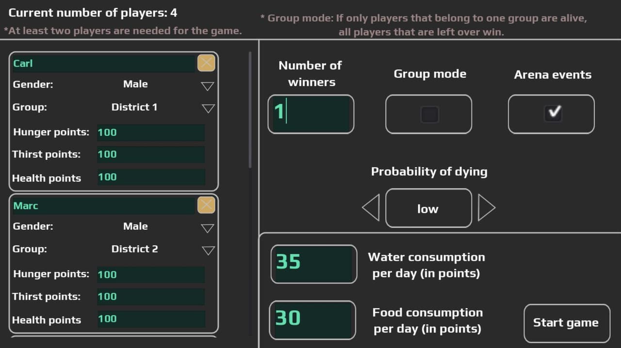 Advanced Hunger Games Simulator screenshot 2