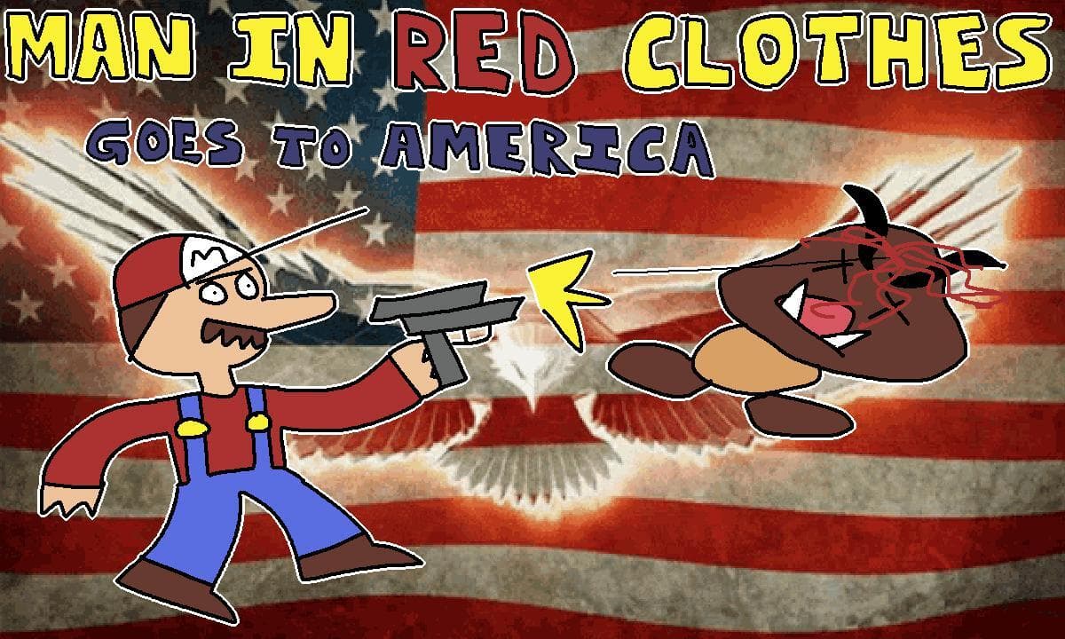 Man in Red Clothes Goes to America
