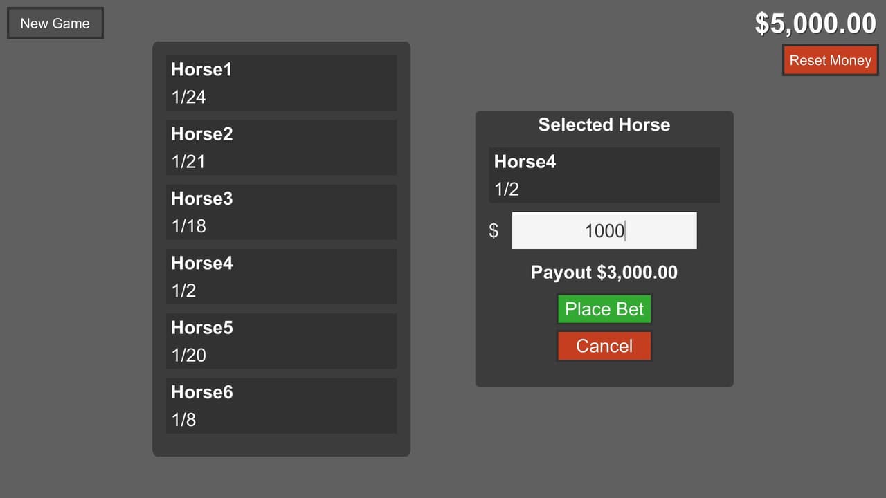 Horse Race Betting Simulator screenshot 2