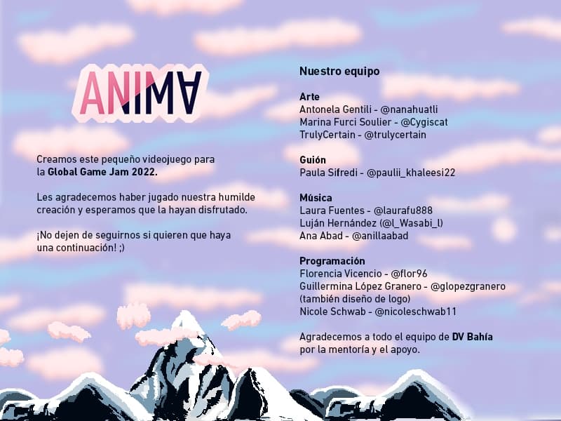 Anima (itch) (Nanahuatli, Guill3rmina, NicoleSchwab11, DarkPrincess_Pau, Cygiscat, AnillaA, Tru, flor96)