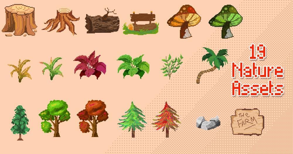 19 detailed pixel 2D Nature game assets screenshot 2