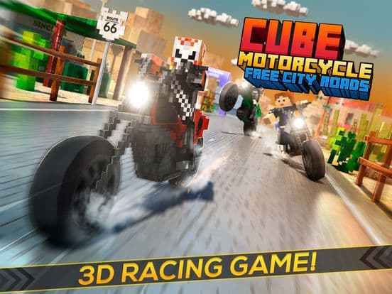 Cube Motorcycle City Roads: Free Block Racing Games Edition screenshot 6