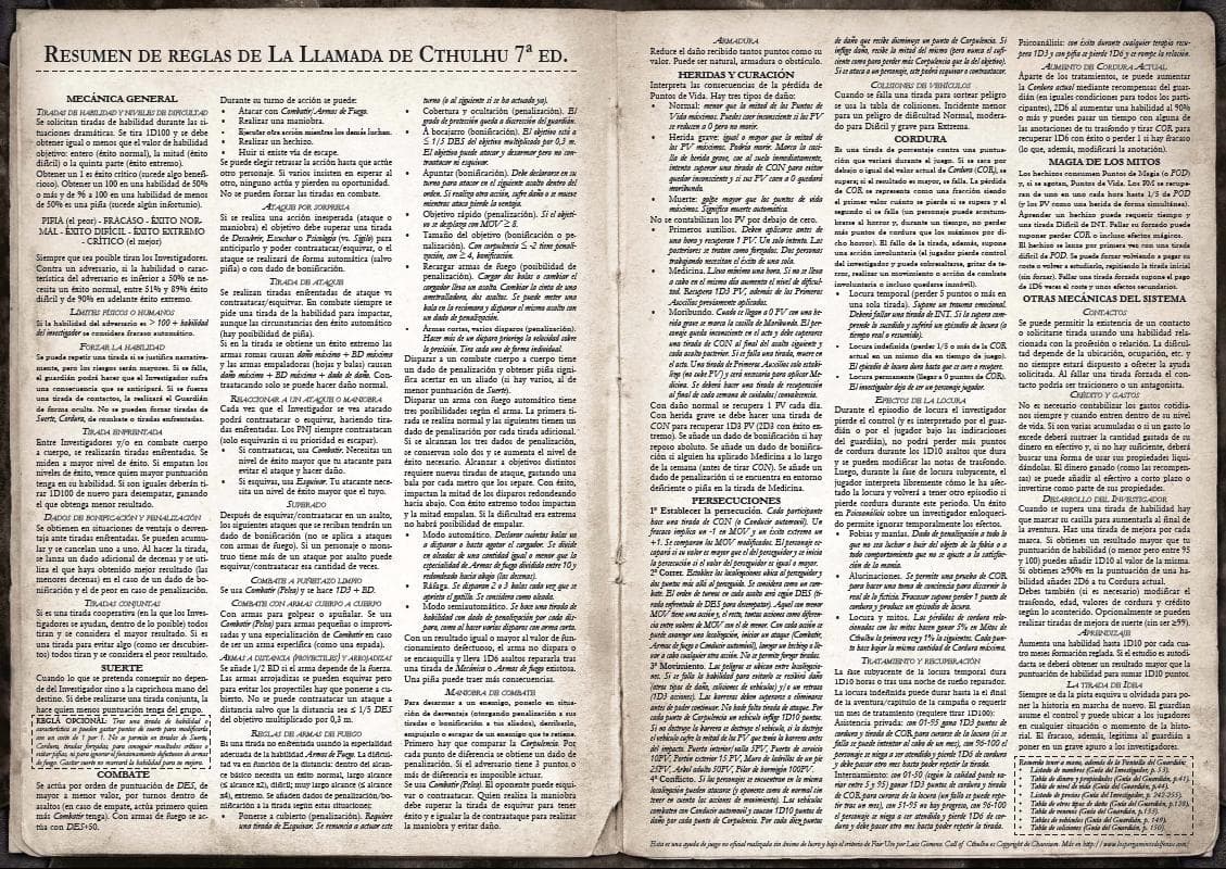 Resumen de La Llamada de Cthulhu 7ª ed