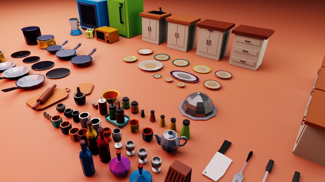 low poly kitchen 3D assets