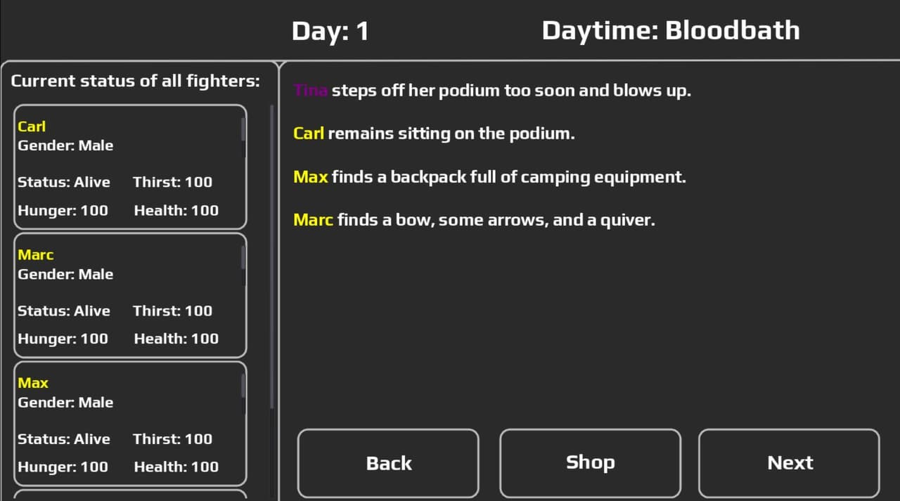 Advanced Hunger Games Simulator screenshot 3
