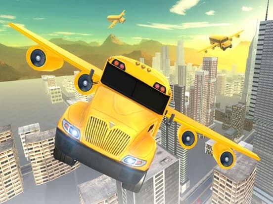 Flying School bus simulator 3D free - school kids screenshot 4