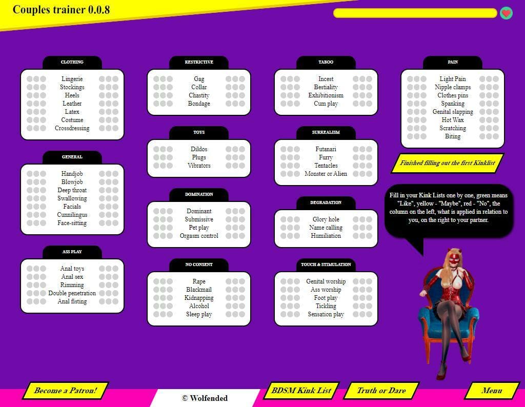 Couples trainer 0.0.8 (add story and kink list) screenshot 2