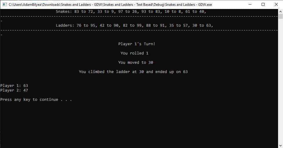 Snakes and Ladders - Text Based screenshot 3