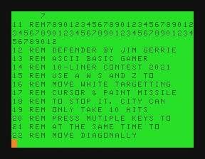 Defender: 10-Liner Basic Game Jam 2021