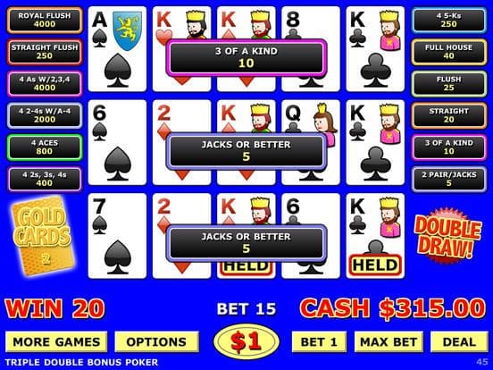 Double Draw Video Poker Triple Play screenshot 2