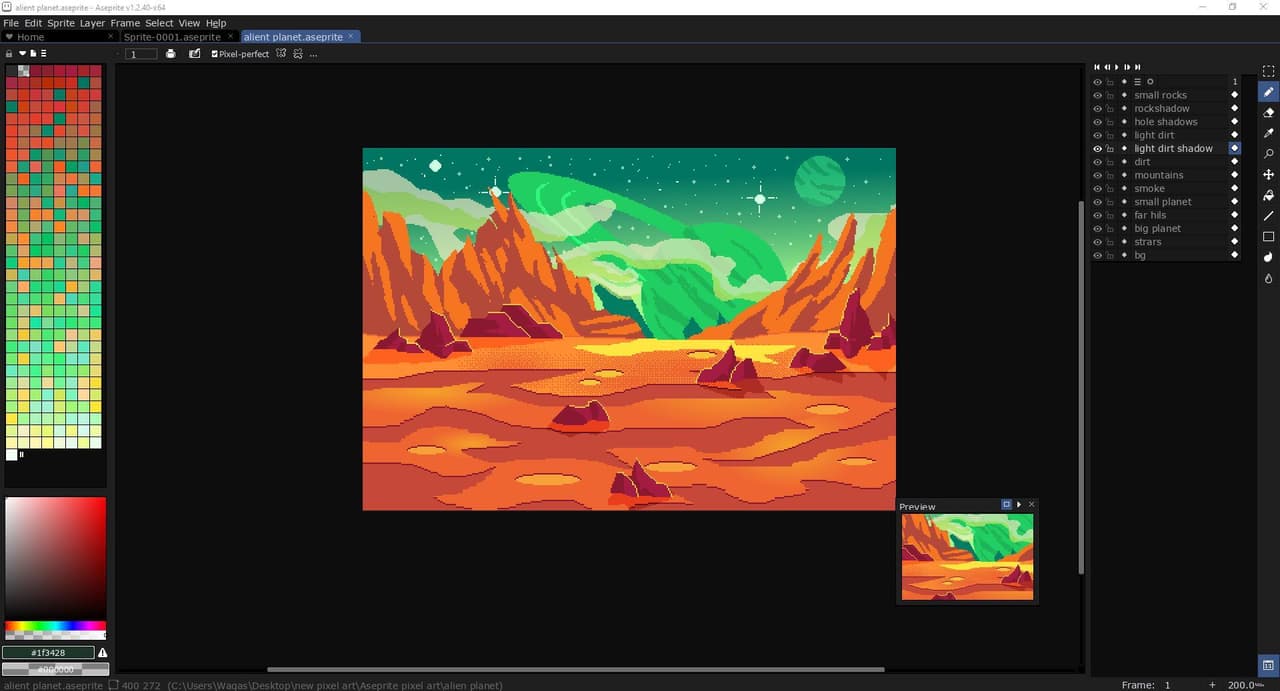 Distant planet 2D pixel art background