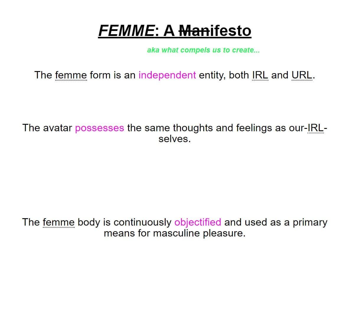 FEMME: A Manifesto