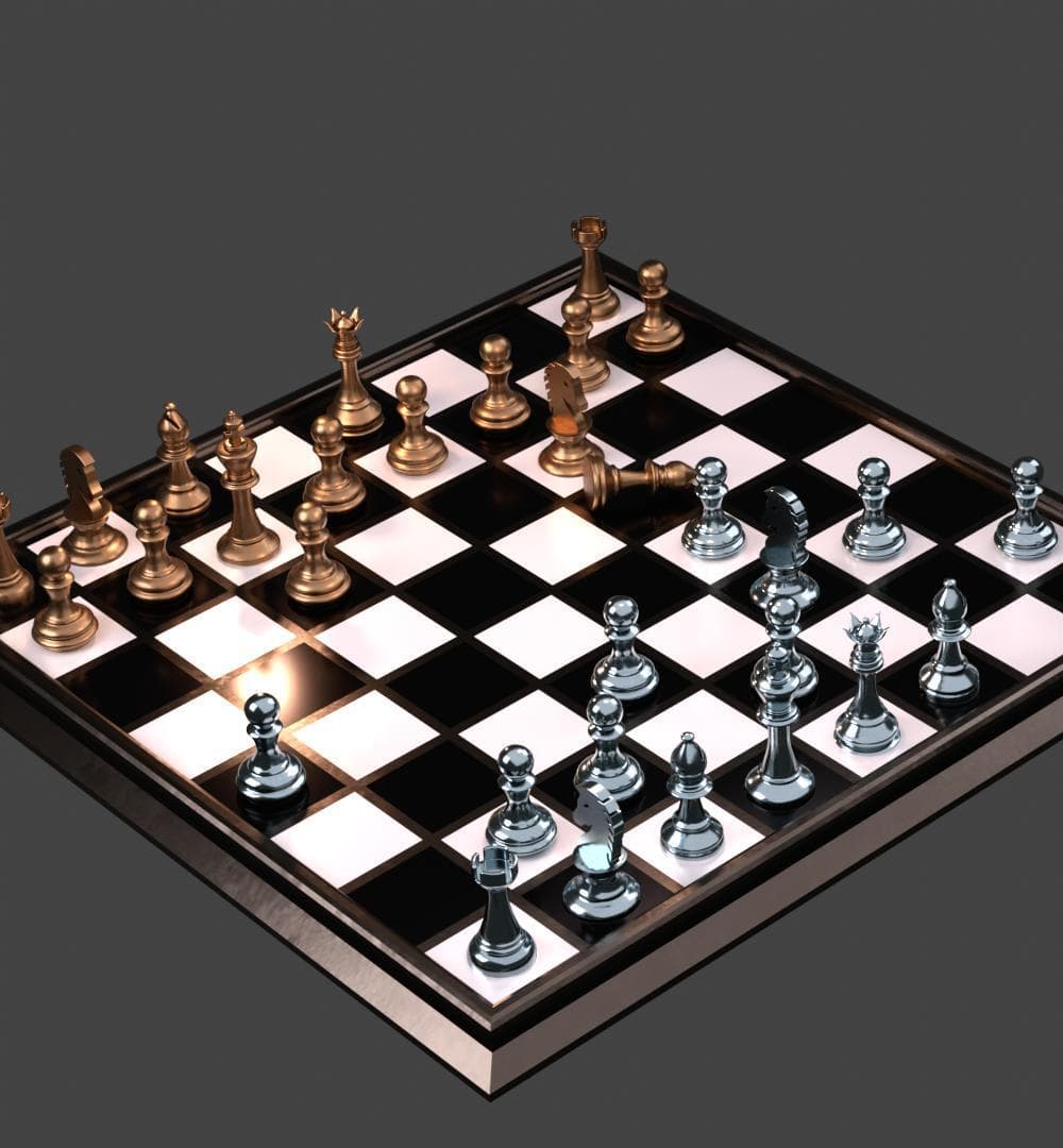 3D metal complete chess set model screenshot 3