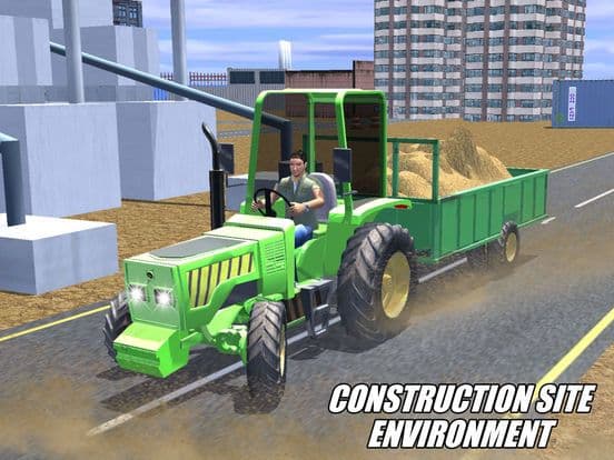 City Construction Excavator Crane & Truck Driving