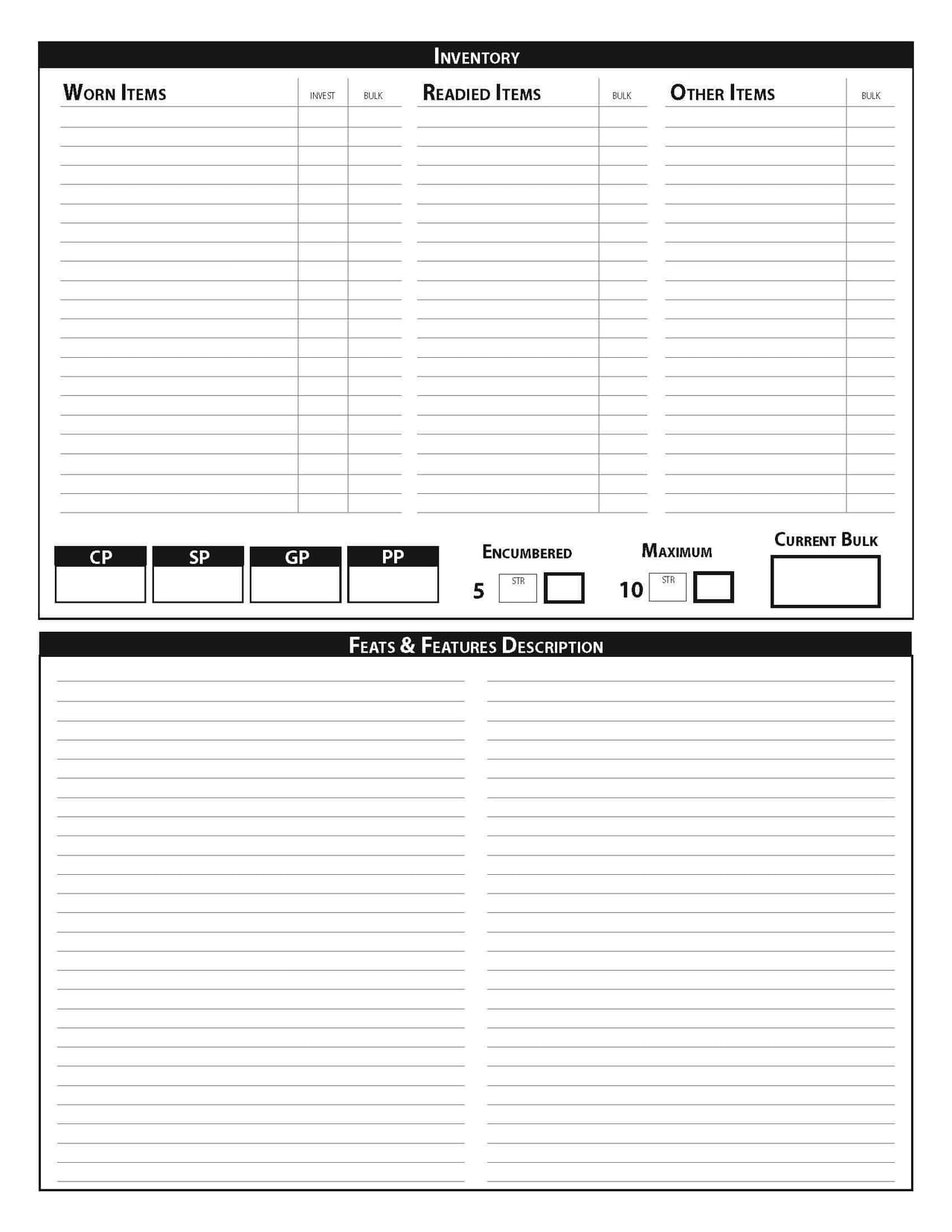 Pathfinder 2nd Edition character sheet (5 pages FORM FILLABLE INCLUDED) screenshot 3