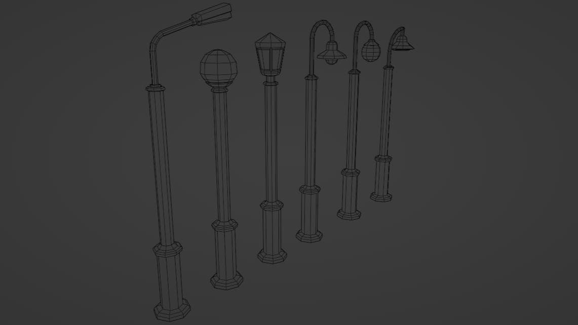 Low Poly Street Lamp Pack (Recolorable)