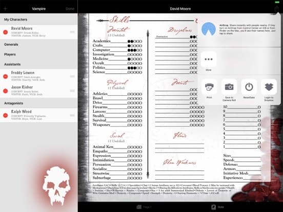 Real Sheet: NWOD Vampire ∞ screenshot 3