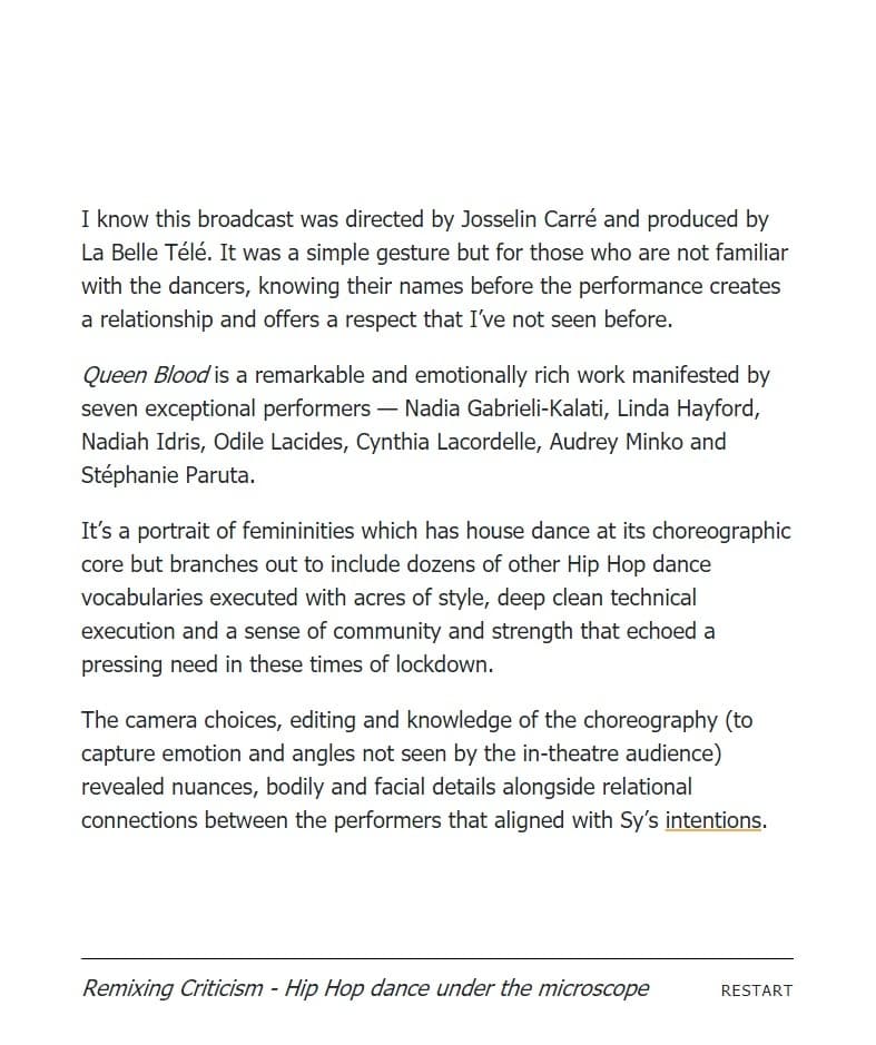 Remixing Criticism - Hip Hop dance under the microscope