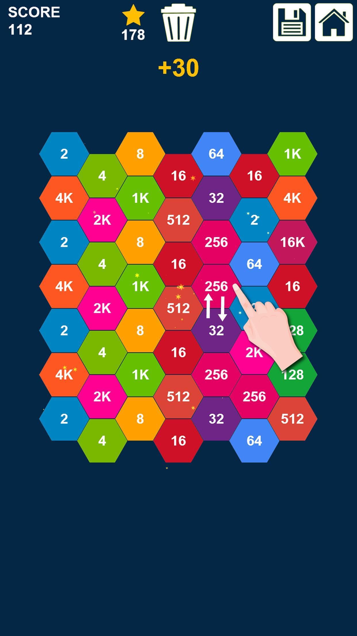 Hexagons 2048 Puzzle: Swap n Merge Numbers screenshot 5