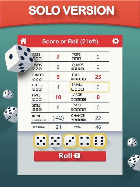 Yazy yatzy dice game screenshot 2