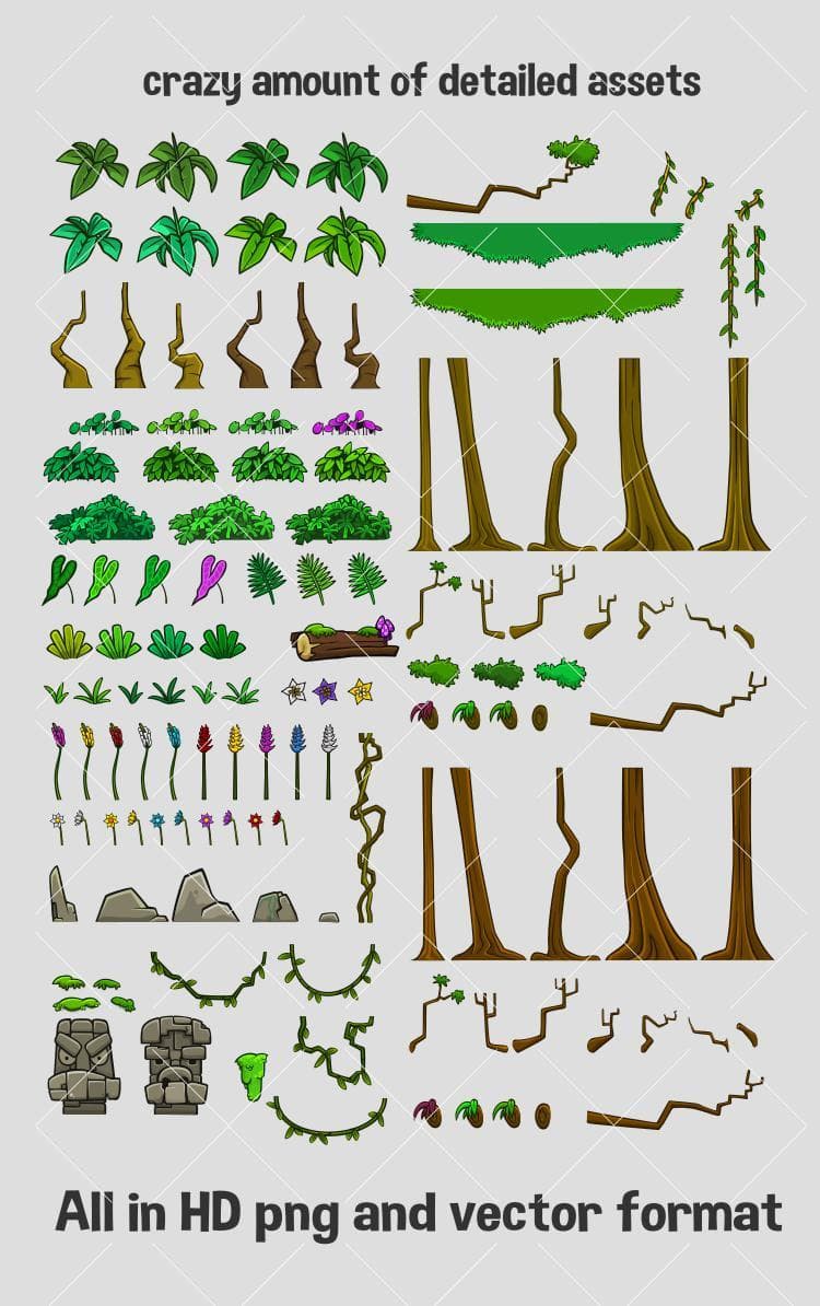 Jungle scene construction 2d game asset pack screenshot 2