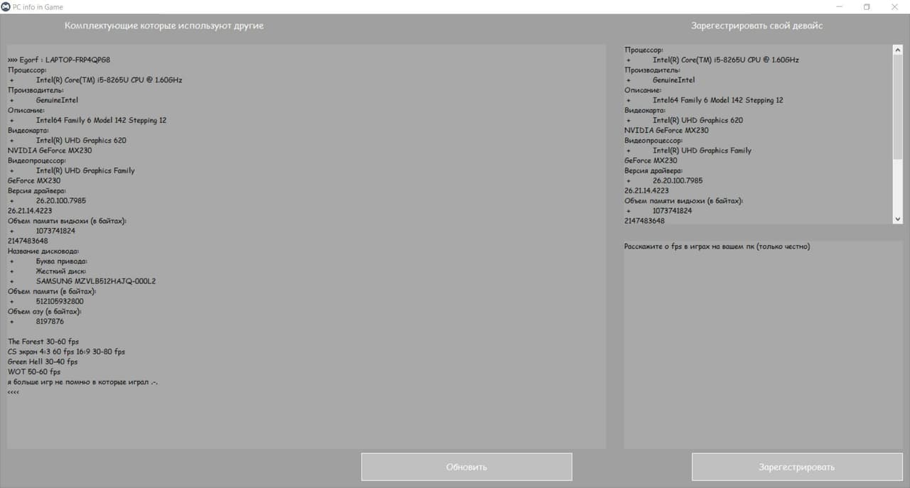 PC info in Game