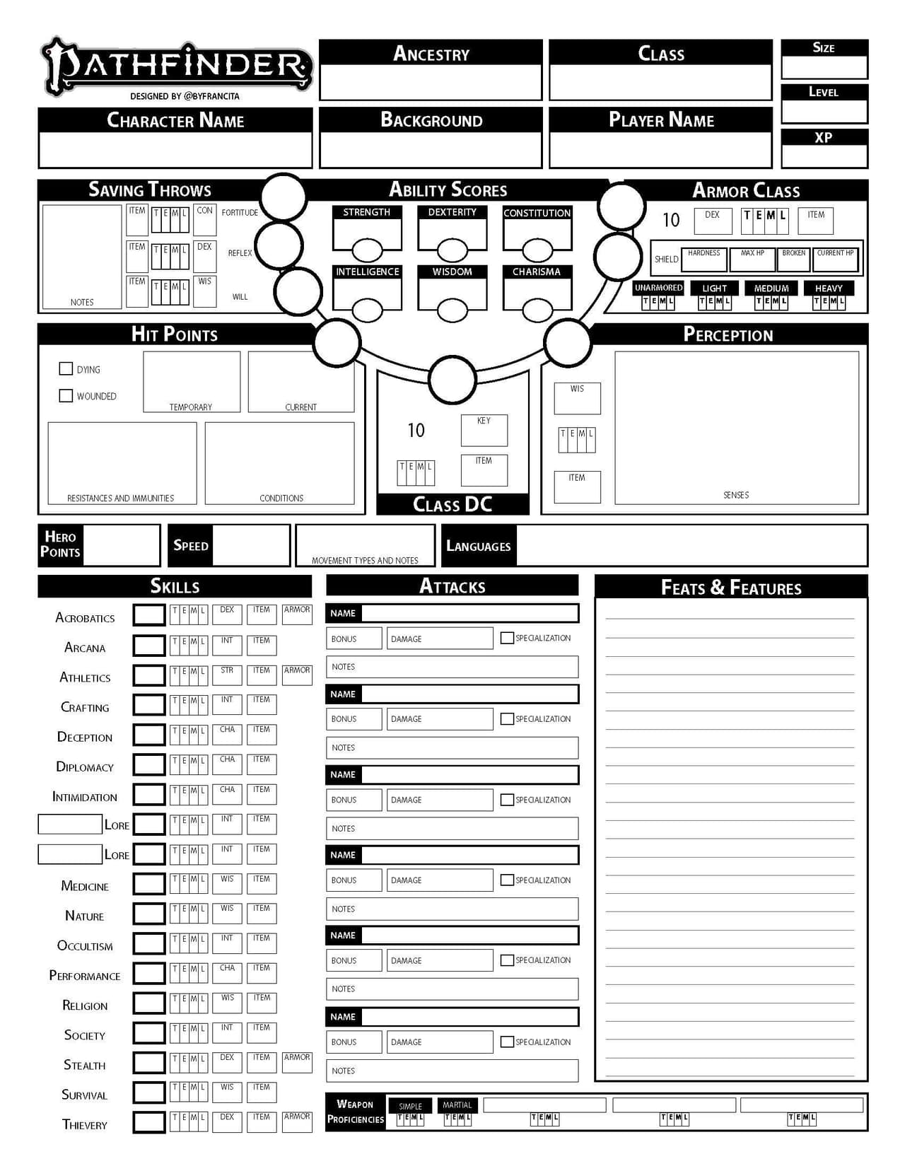 Pathfinder 2nd Edition character sheet (5 pages FORM FILLABLE INCLUDED) screenshot 2