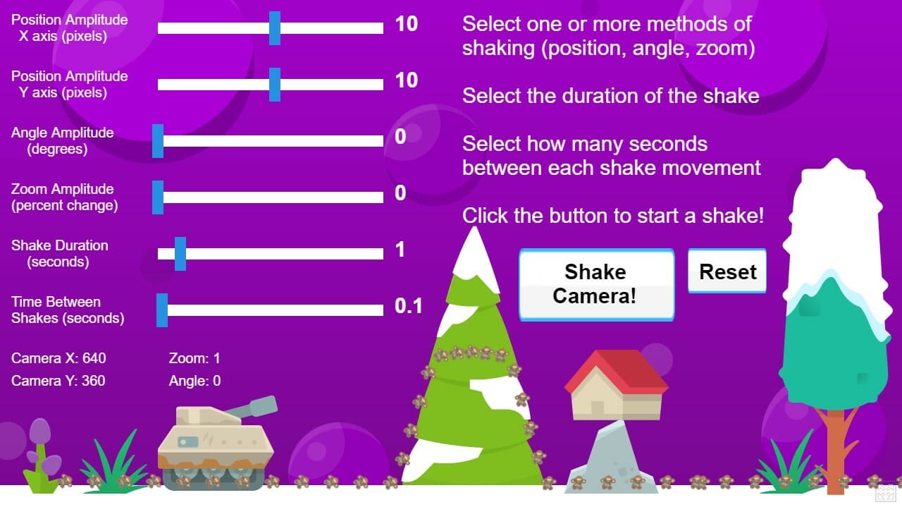 GDevelop "Camera Shake" example