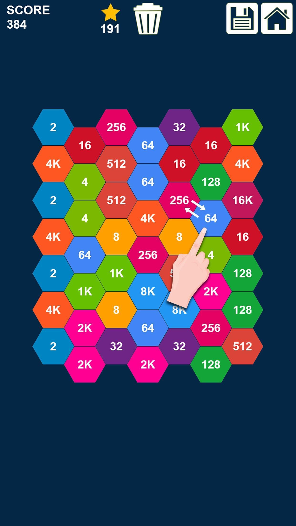 Hexagons 2048 Puzzle: Swap n Merge Numbers screenshot 4