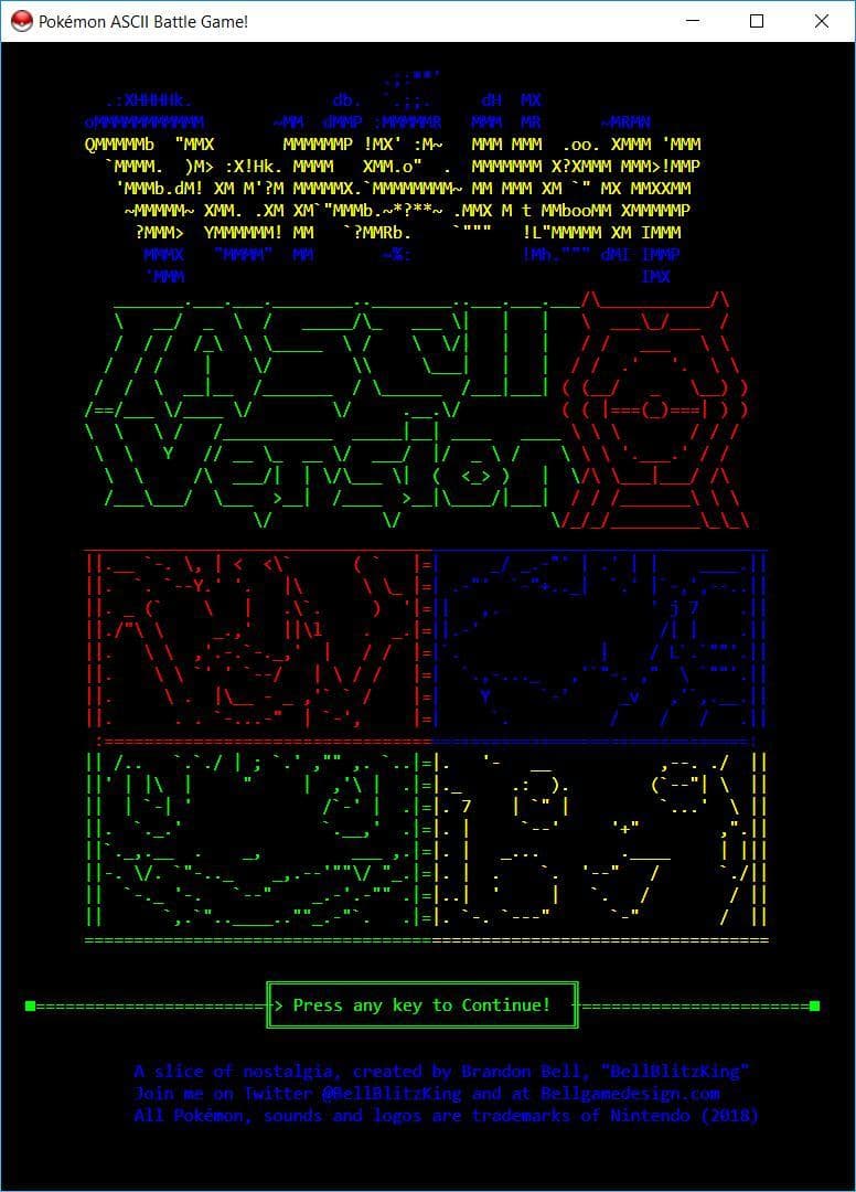 Pokémon ASCII Battle Game!