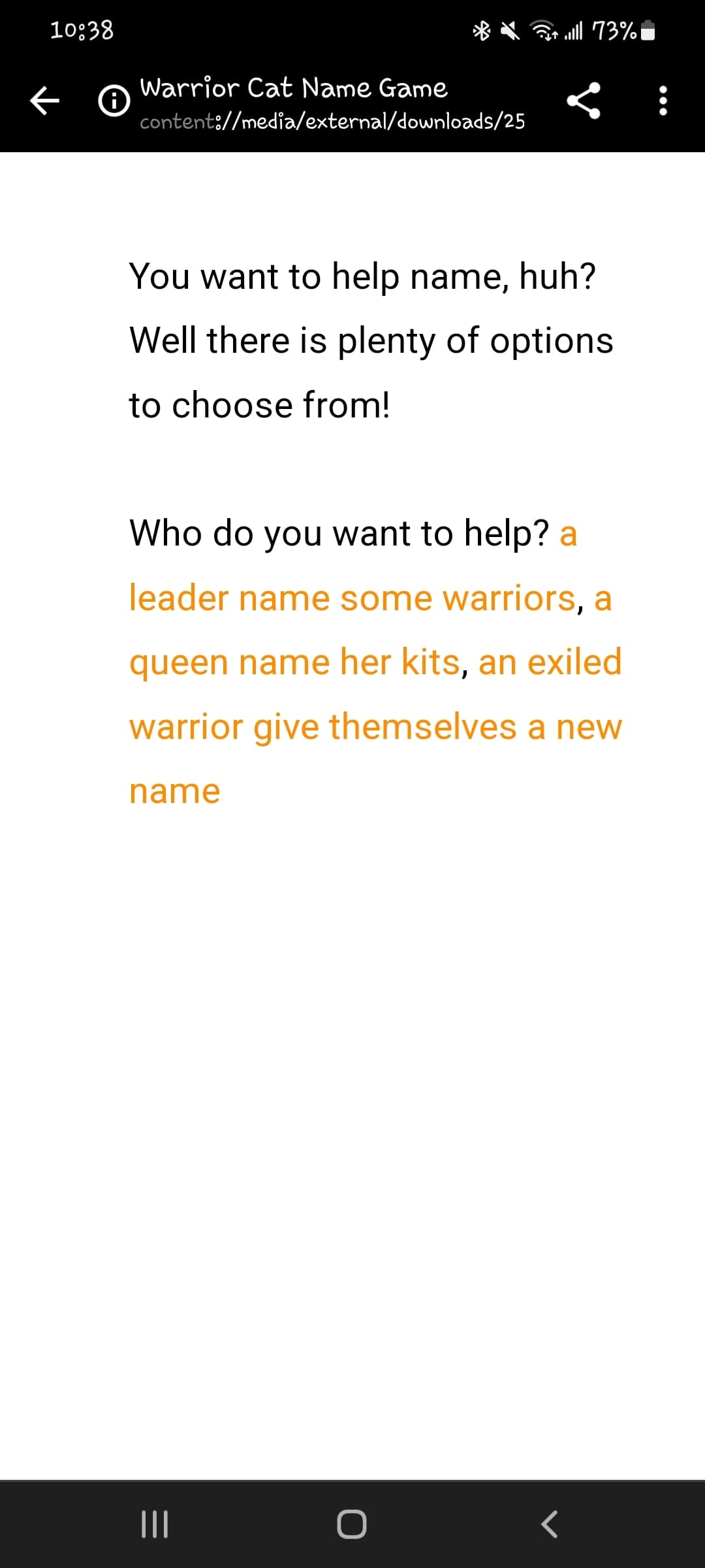Warrior Cat Name Game screenshot 2
