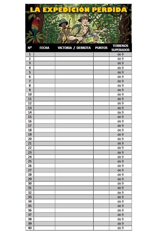 La Expedición Perdida - Hoja de Control de partidas