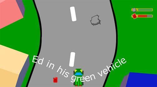 Ed in his green vehicle