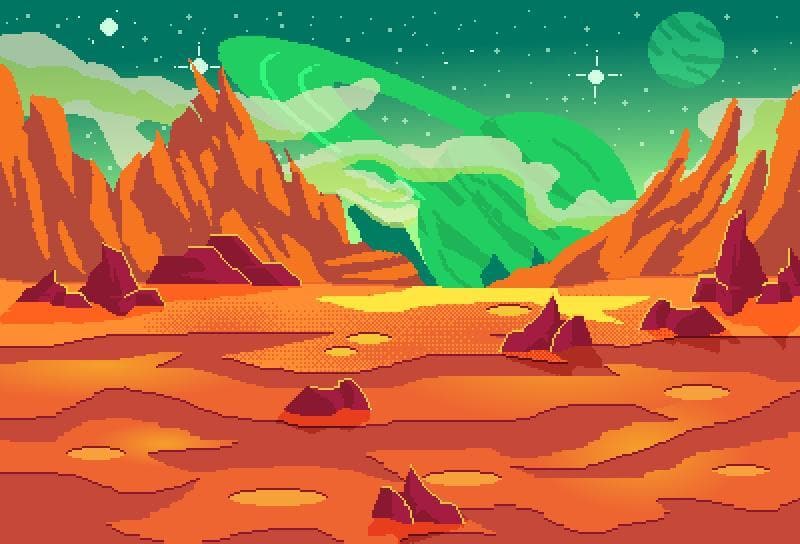 Distant planet 2D pixel art background screenshot 2