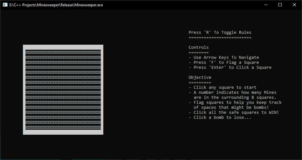 Minesweeper in Windows Command Prompt