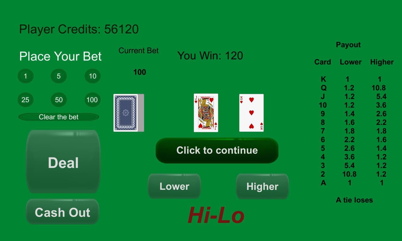 Hi-Lo/Red Dog Poker screenshot 3