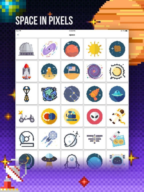 Coloring Book: Space in Pixels
