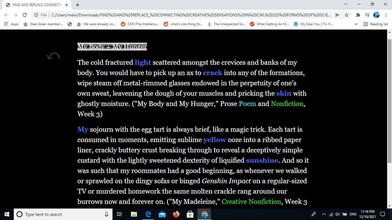 FIND AND REPLACE: EXCERPTS FROM CWL 325 FORMS OF SCIENCE WRITING (FALL 2021) screenshot 2